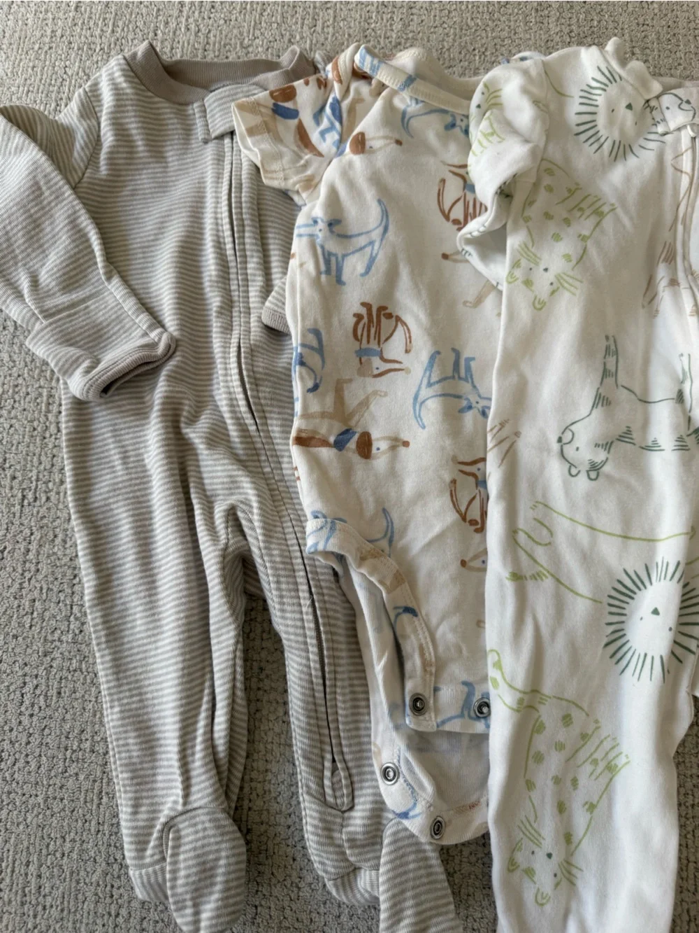 Carter's Baby onesie bundle- White with Blue, Red, Green & Tan Prints